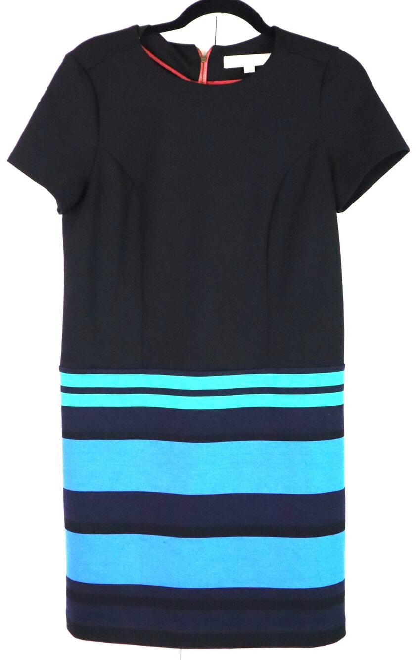 Ann Taylor Loft Black and Blue Dress Striped Retro MOD Short Shift 60s Style 2
